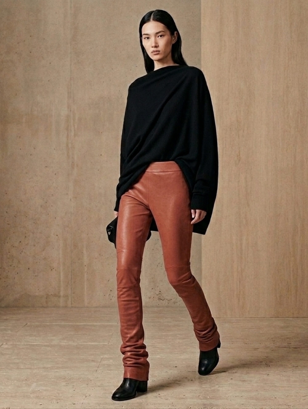 Haider Ackermann Leather Pants Skinny Leg Pull On Style Burnt Orange